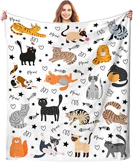 Cute Cat Blanket Animals Pet Pattern Gifts for Cat Lovers Soft Lightweight Flannel Throw Blankets for Kids Adults 50"x40"