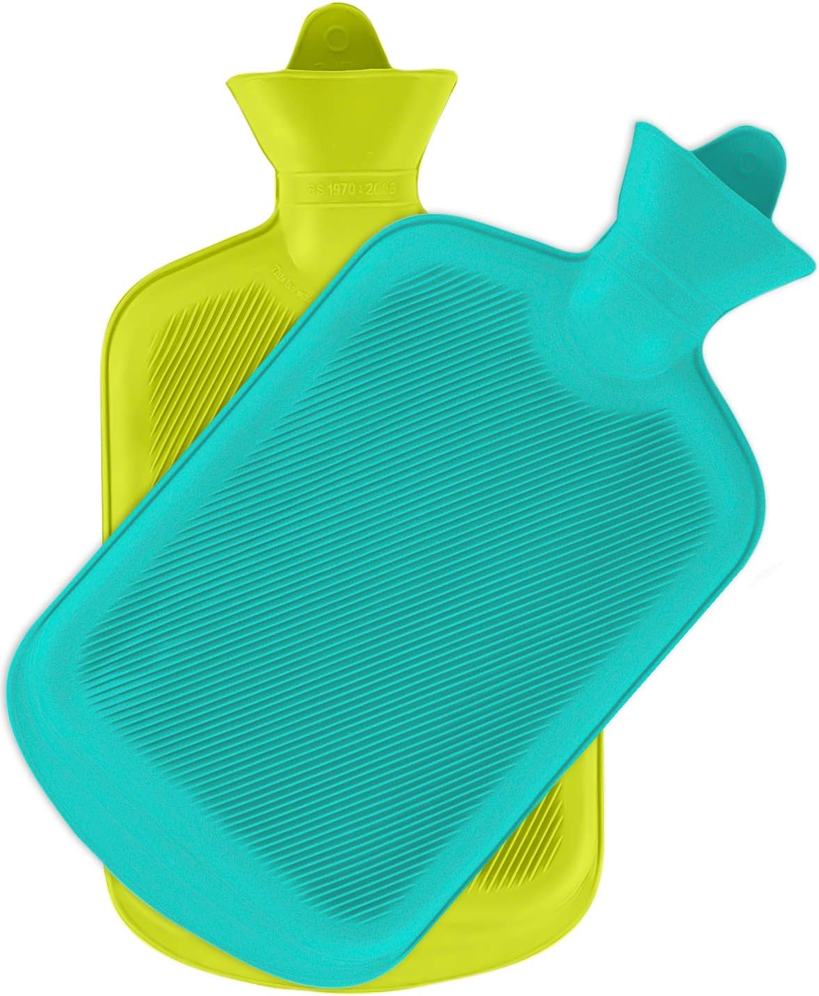 SteadMax Hot Water Bottle, Natural Rubber -BPA Free- Durable Hot Water Bag for Hot Compress and Heat Therapy, Green and Turquoise Color (2 Pack)
