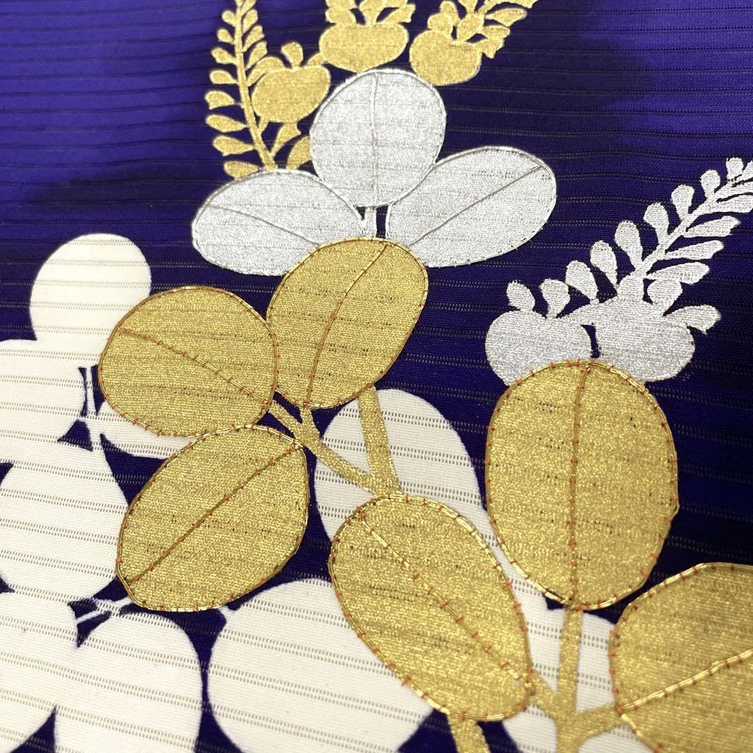 夏物　絽の塩瀬名古屋帯（萩、秋草文）手刺繍　アンティーク　正絹美品 Amazon.co.jp: M708 夏帯 絽塩瀬 萩 紫 正絹 開き仕立て名古屋帯