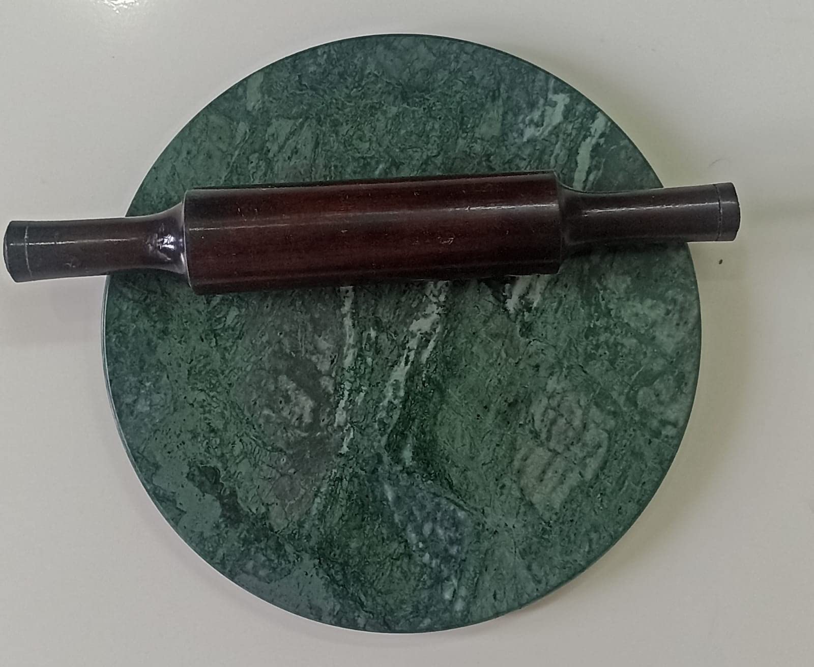 [Premium] Rajasthan Art Indian Green Marble Roti Maker With wooden Belan/Green Marble Chakla 10 Inch Diameter (Mirror finish Green Chakla with Belan)