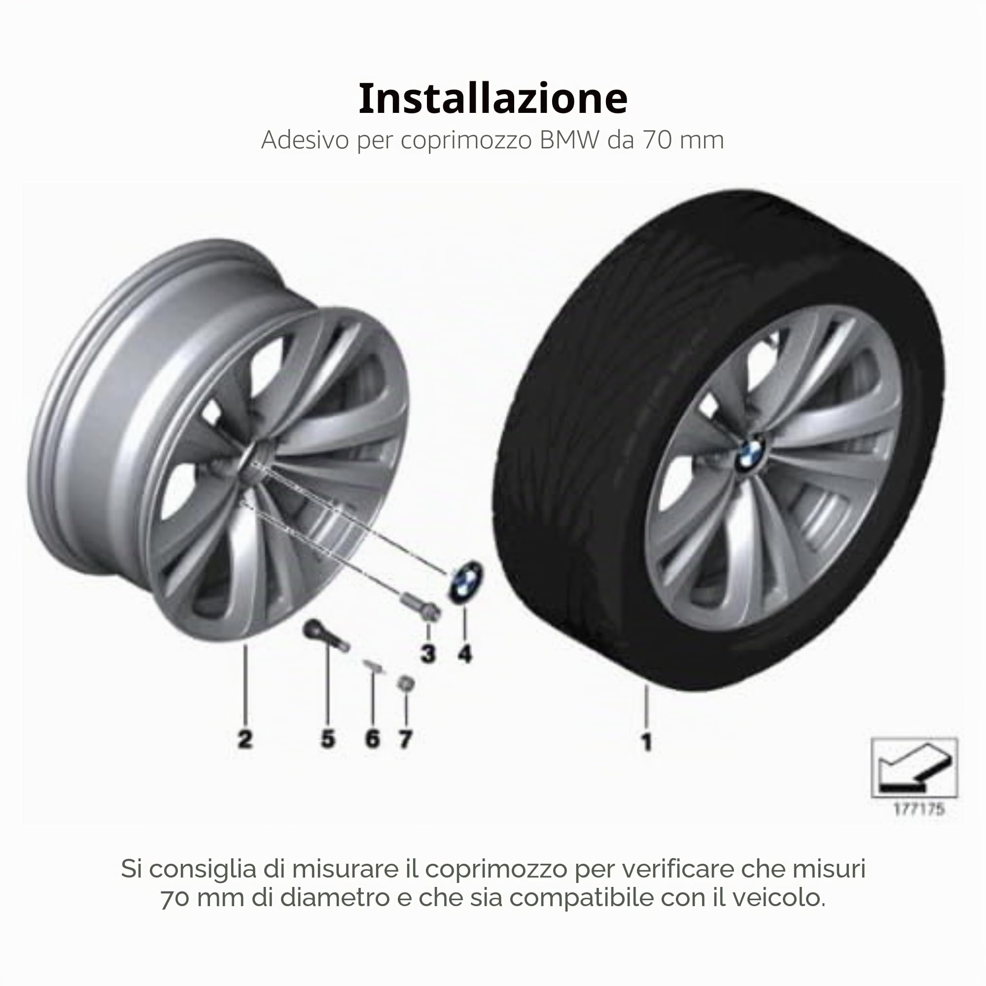 4 adesivi originali BMW per coprimozzo, 70 mm
