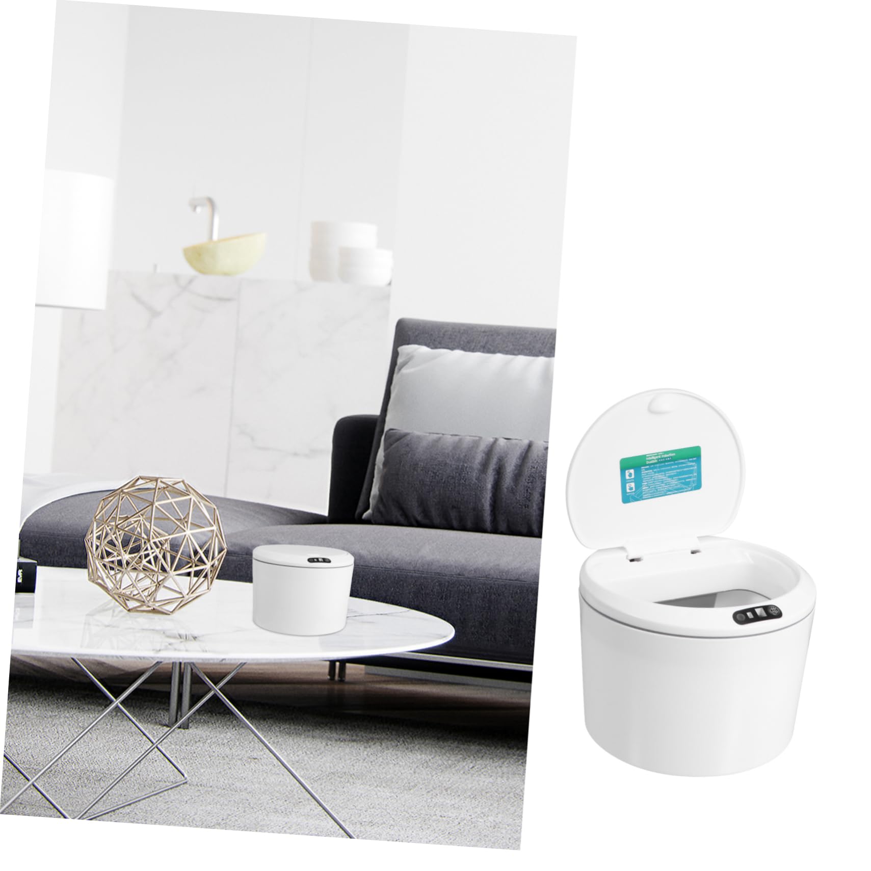 Elektrischer Auto Müllorganizer mit Infrarotsensor, Kunststoff, Weiß