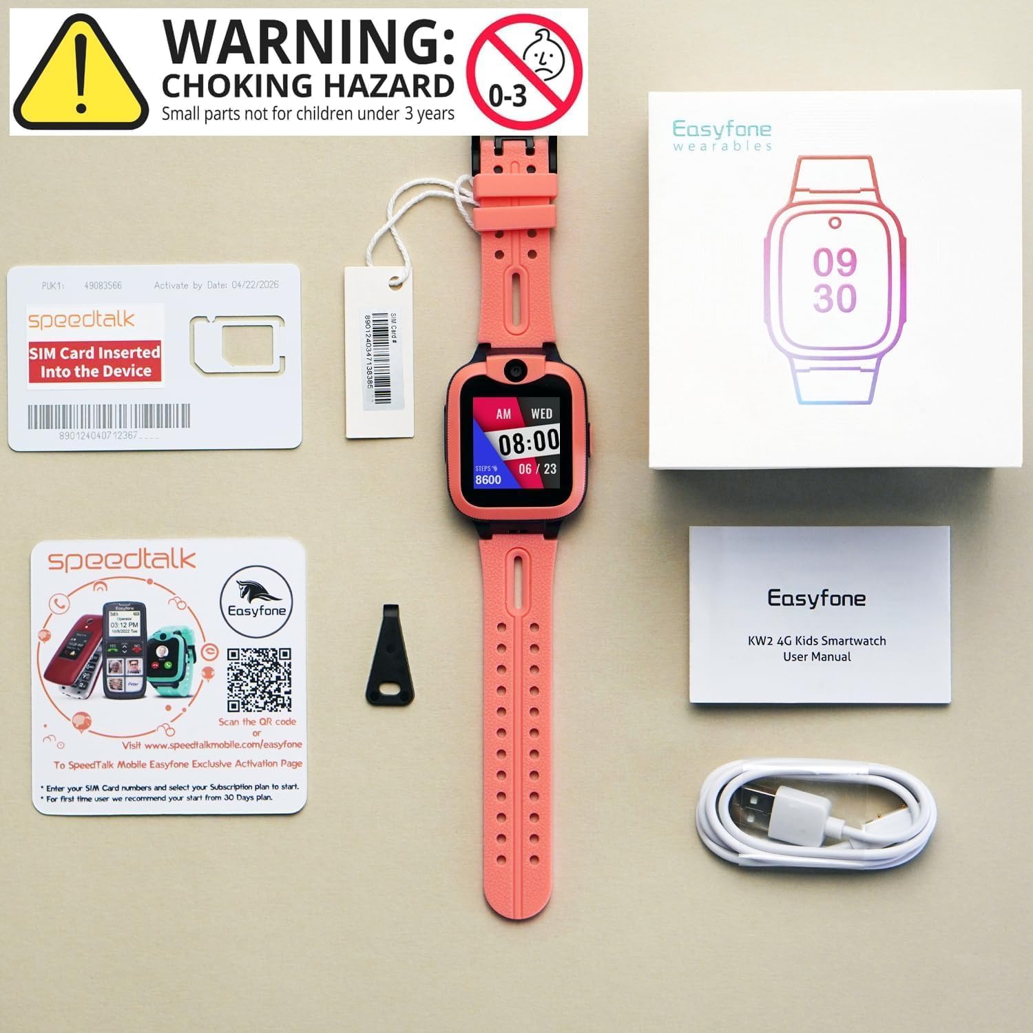 Easyfone Trackino KW2 4G Smart Watch for Kids - 4G Safe Calling and GPS Tracker Watch, Voice Message Chat, SIM Card Included, SOS Function and Pedometer, Children's Cell Phone Alternative (Pink)