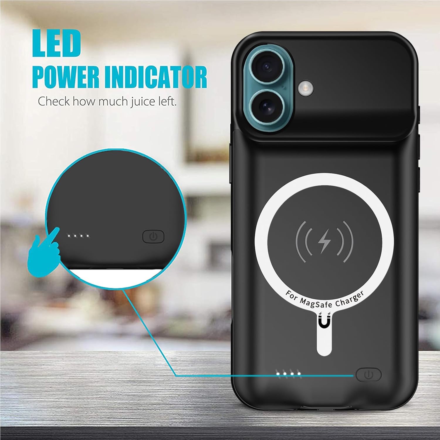 Battery Case for iPhone 16 Plus, Full Encircle 12000mAh High Capacity Rechargeable Portable Charger Case Extended Battery Pack for iPhone 16 Plus (6.7 inch) Wireless Charging Case with Carplay-Black