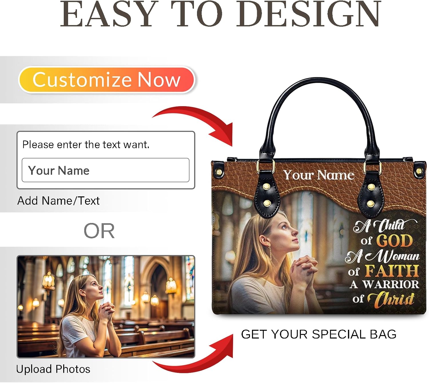 Custom Handbags for Women Personalized Name Photo Purse Gifts for Her Mom Grandmom, Crossbody Tote Bag for Shop Business