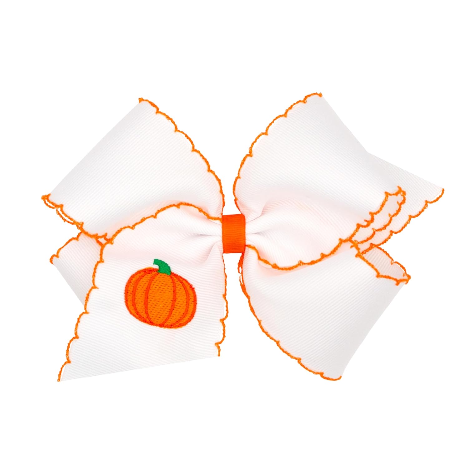 Wee Ones Girls' Toddler Thanksgiving Harvest and Farm-themed Grosgrain Hair Bows in Fall Prints or Moonstitch Embroidery on WeeStay no-slip clip, King, Pumpkin