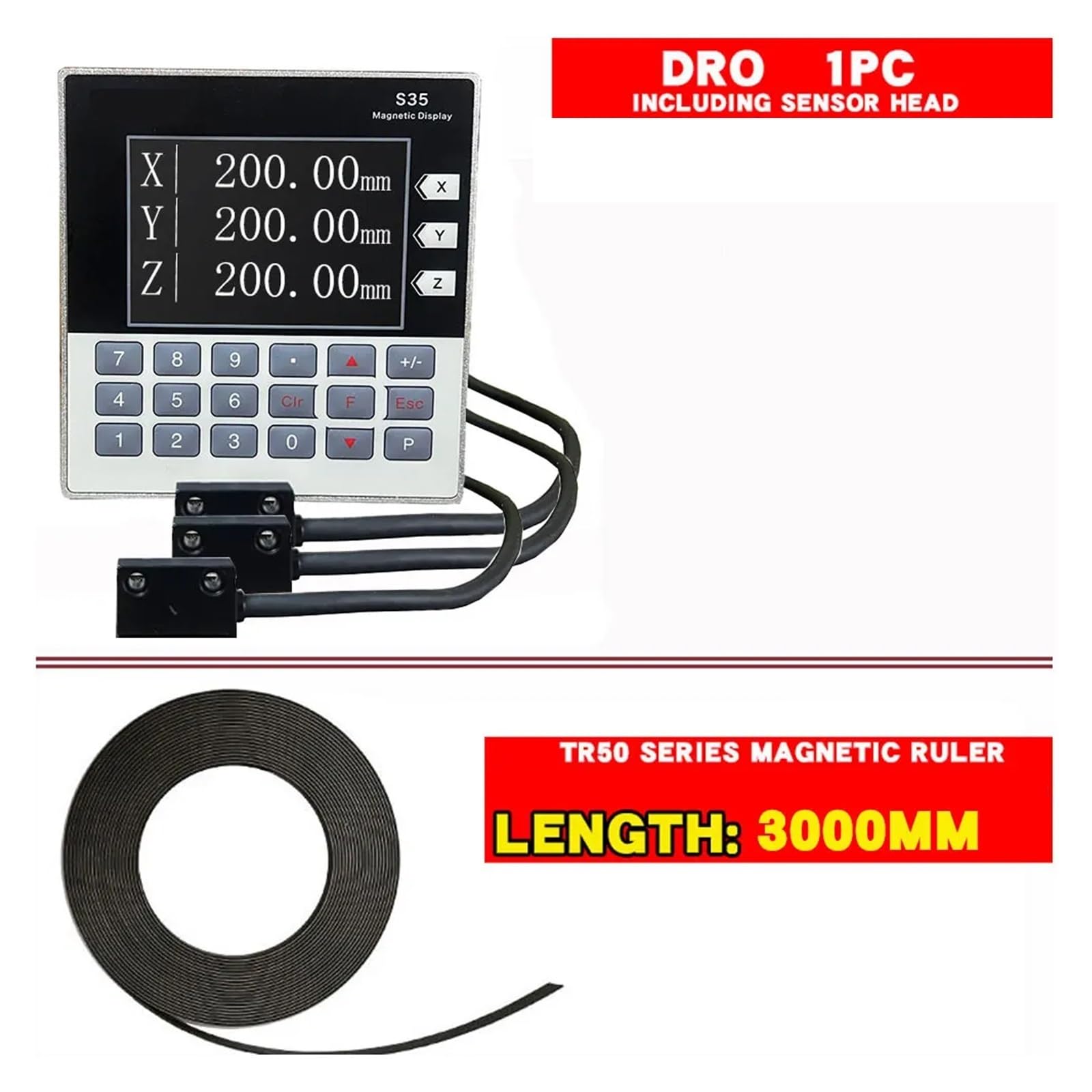 Mini tTtl Odczyt LCD Zestaw Dro Magnetyczny 2 Osie Sino Optyczna Tokarka Elektroniczne Wagi Liniowe Cyfrowe Pomiary,Wysoka Wydajność(S35-3-3M)