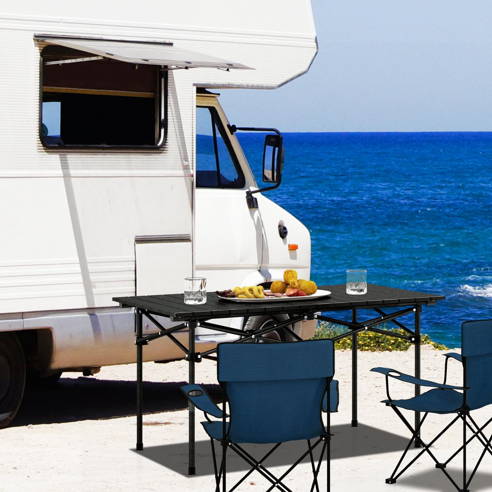 KOMFOTTEU Table de Camping Pliante avec Plateau Enroulable en Aluminium, Table d'Extérieure, 4-6 Personnes, Table de Jardin avec Sac de Transport, pour Pique-Nique, Barbecue, 95 x 55 x 50 cm KOMFOTTEU Table de Camping Pliante avec Plateau Enroulable en Aluminium, Table d'Extérieure, 4-6 Personnes, Table de Jardin avec Sac de Transport, pour Pique-Nique, Barbecue, 95 x 55 x 50 cm