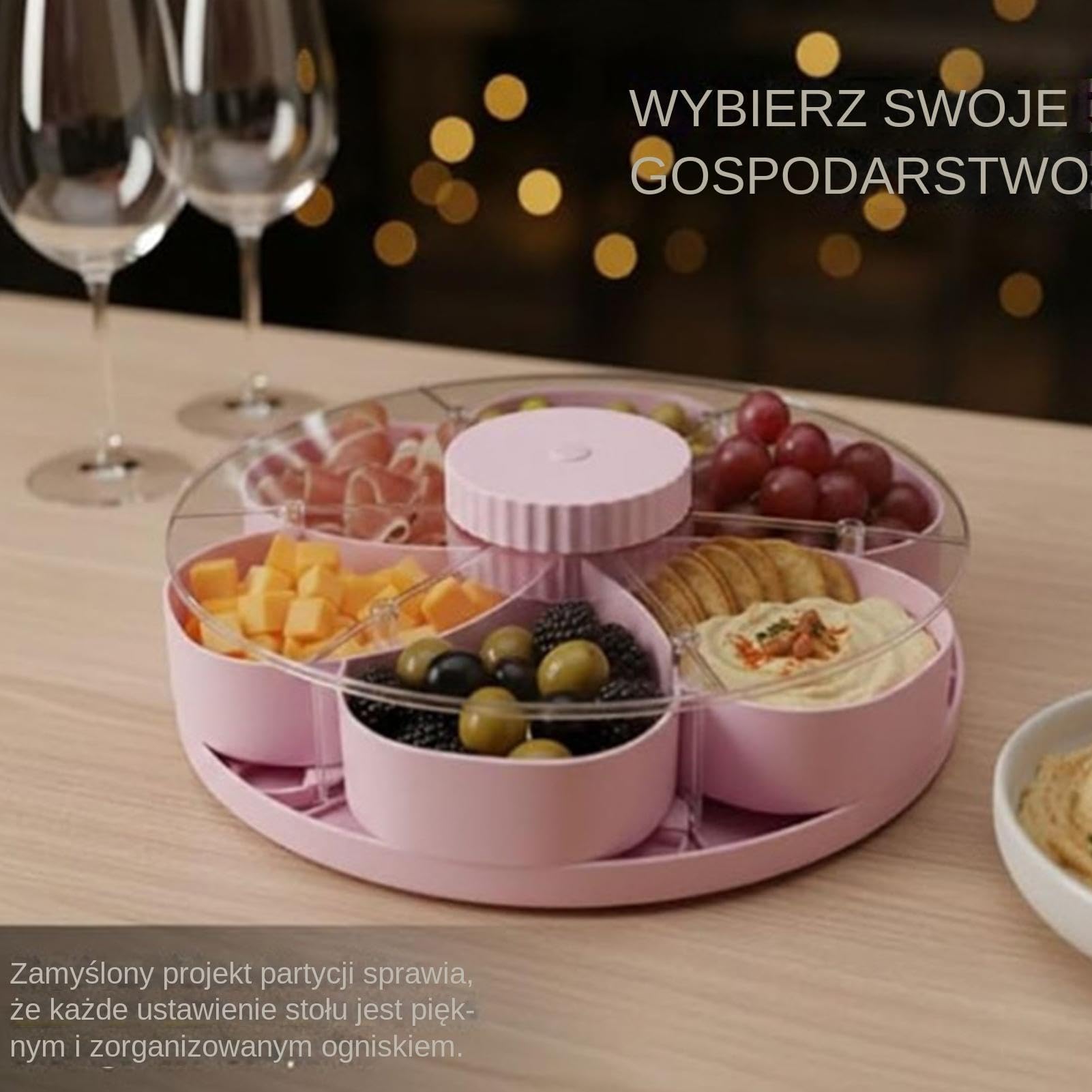 Pude?ko na przek?skiLazy Susan, pó?misek na przystawki n przyj?cia pokrywk?, konstrukcja przeznaczona do kontaktu ?ywno?ci?, wielosekcyjny pojemnik do przechowywania, p?ynny obrót o 360 stopni,