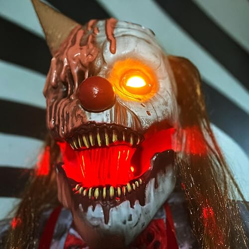 Miniatura 85 de Haunted Hill Farm Hartley The Sitting Scare Clown de Tekky, animatrónico de Halloween activado por movimiento para decoración de bromas de fiesta