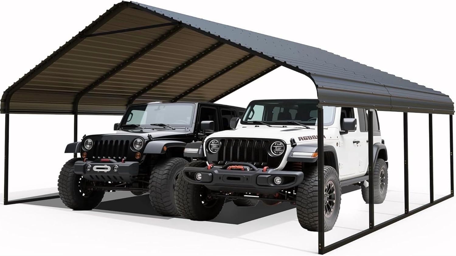 20x20 ft Metal Carport - Heavy Duty All Weather Carport & Winter Vehicle Shelter with Galvanized Steel Roof & Frame, Large Tall Canopy for Snow, Grey Portable Garage