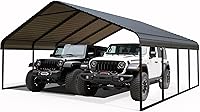 Poborin 20x20 ft Heavy Duty Metal Carport - Galvanized Steel Frame & Roof, Snow Load Resistant Portable Garage Canopy, Grey