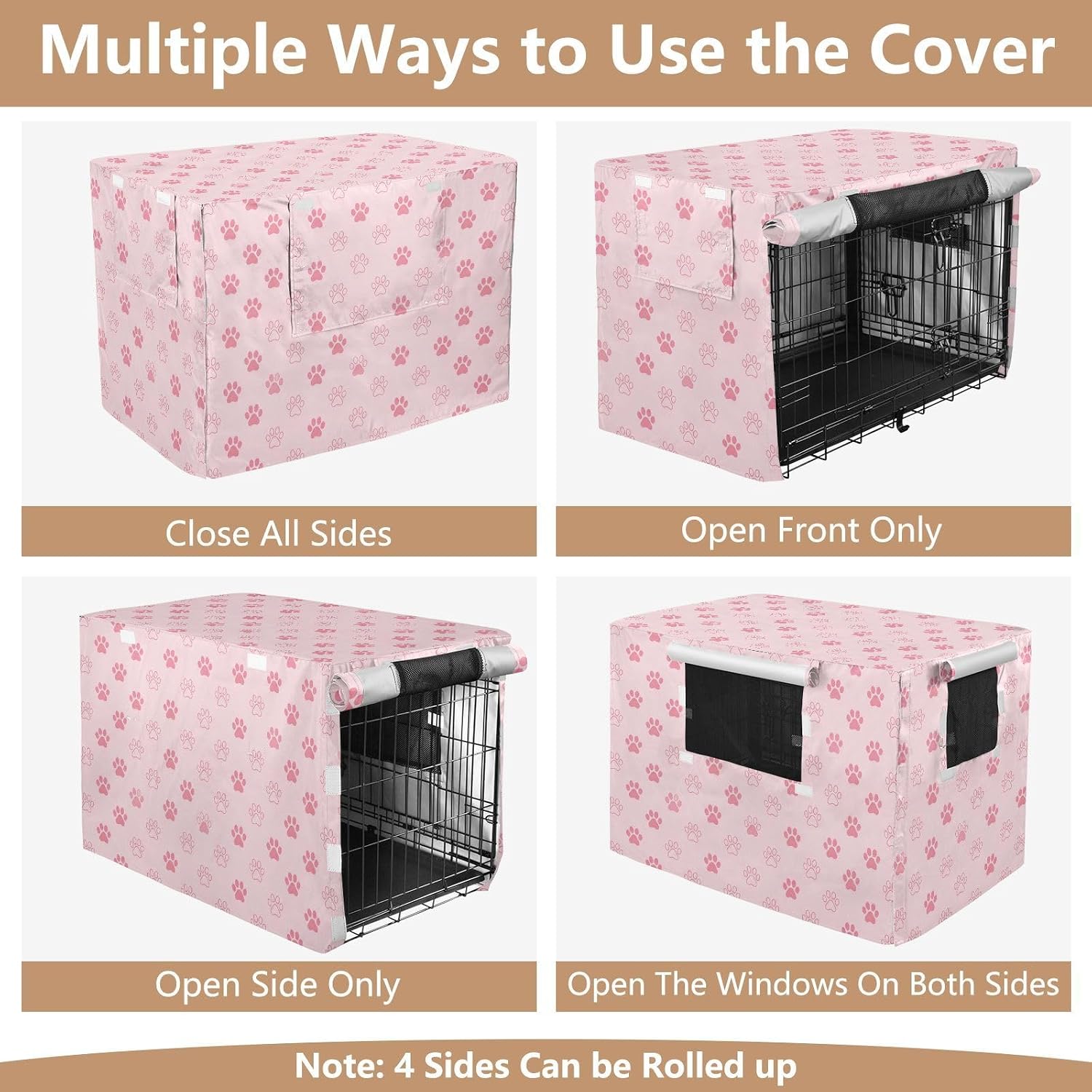 Duty 600D Silver Coated Dog Crate Cover, Water-Resistant Dog Paw Prints Pet Kennel Canopy with Mesh Windows for Optimal Ventilation, Universal Fit for Standard Wire Cage, Indoor & Travel