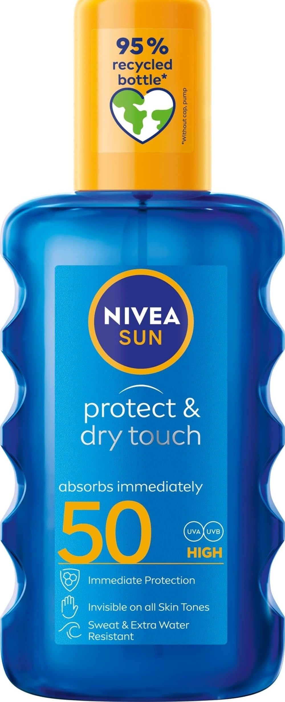 NIVEA SUN Protect & Dry Touch Invisible Sun Spray SPF 50 (200 ml), Water-Resistant Sun Oil, Immediate Protection against UVA & UVB Rays, Transparent/No White Marks