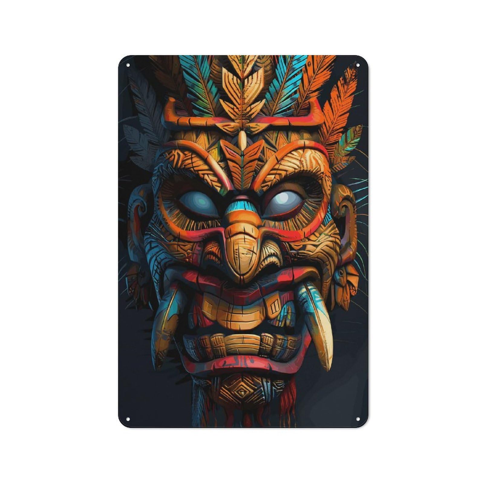 Junmoney Style-21 For Lounge Or Reading Corner, Indigenous Tribe Tiki Mask Rustic Metal Sign 30X20cm, For Vintage Wall Decor Fans, For Themed Room Decoration