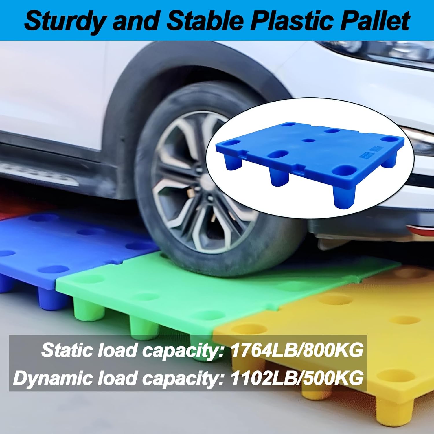 Plastic Pallet, Plastic Shipping Pallet with 1102 lb Dynamic/1764 lb Static Load, Industrial Plastic Pallet, 31.5" x 23.6" x 5.5" for Warehouse Use, Stackable with Nestable Design, Reusable, Blue