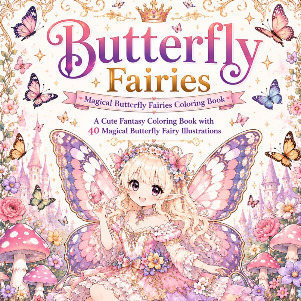 Butterfly Fairies: A Cute Fantasy Coloring Book with 40 Magical Butterfly Fairy Illustrations