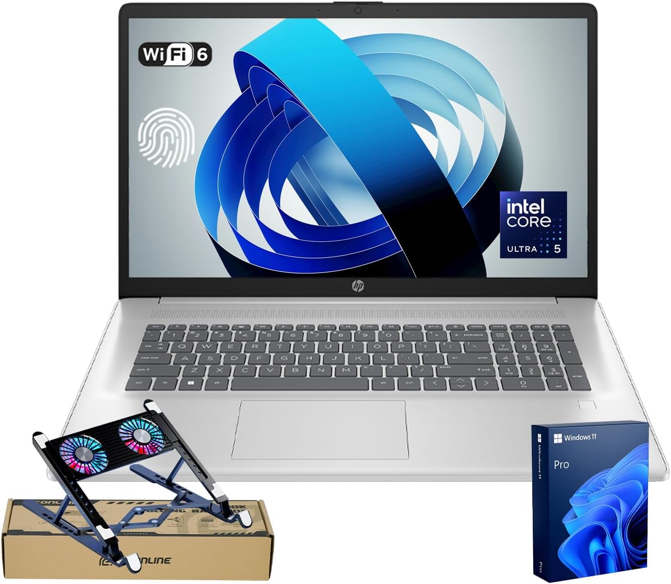 - 17.3" Business Laptop, Touchscreen, Intel Core Ultra 5 225U (> i7-1355U), 16GB DDR5, 1TB SSD, Fingerprint, Backlit Keyboard, Win11 Pro, Silver, Bundle with PCO Laptop Cooler