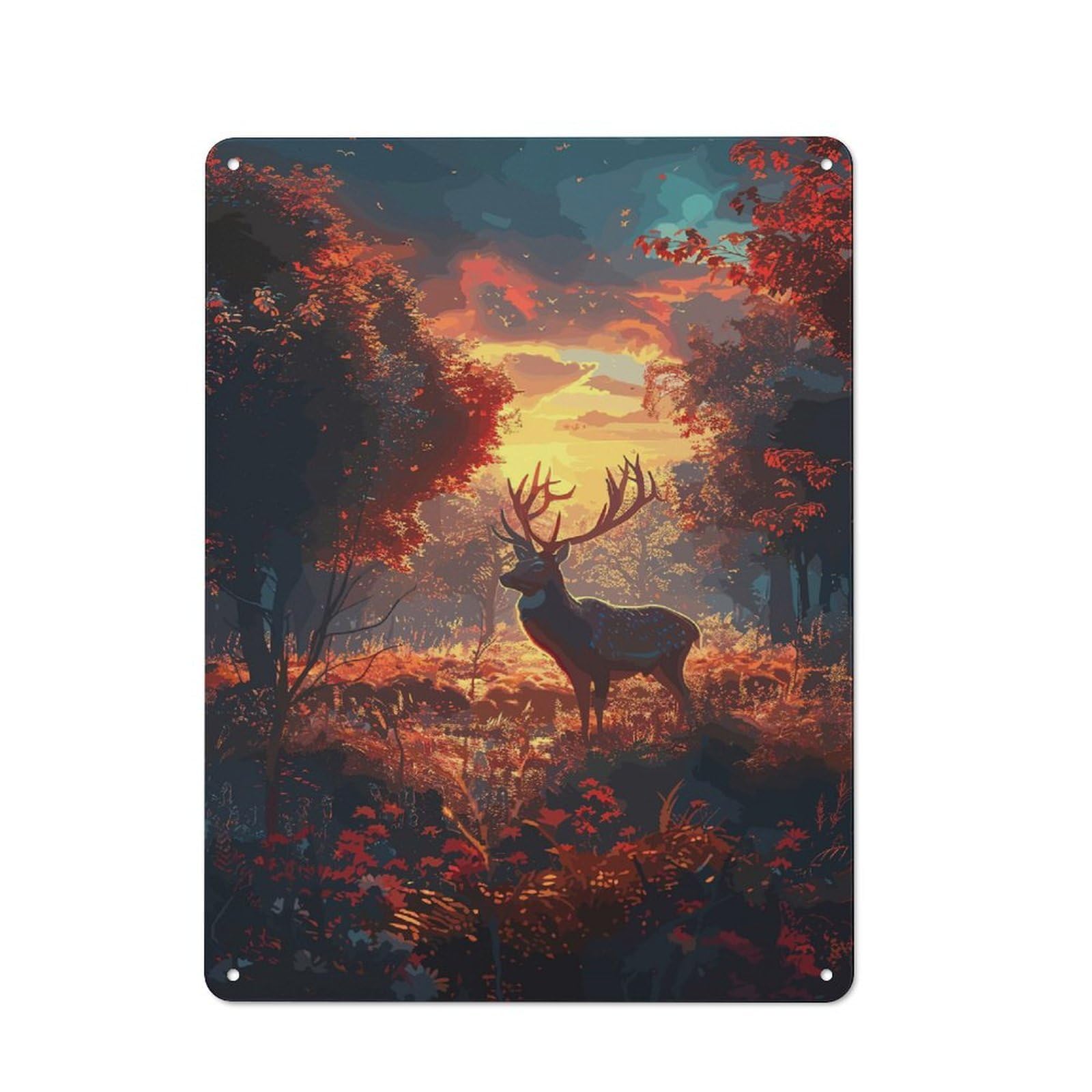 Junmoney Style-23 Vintage Tin Sign 40X30cm Featuring Deer Forest Sunset For Bar Or Restaurant, A Decorative Christmas Gift For Bar Decor Enthusiasts