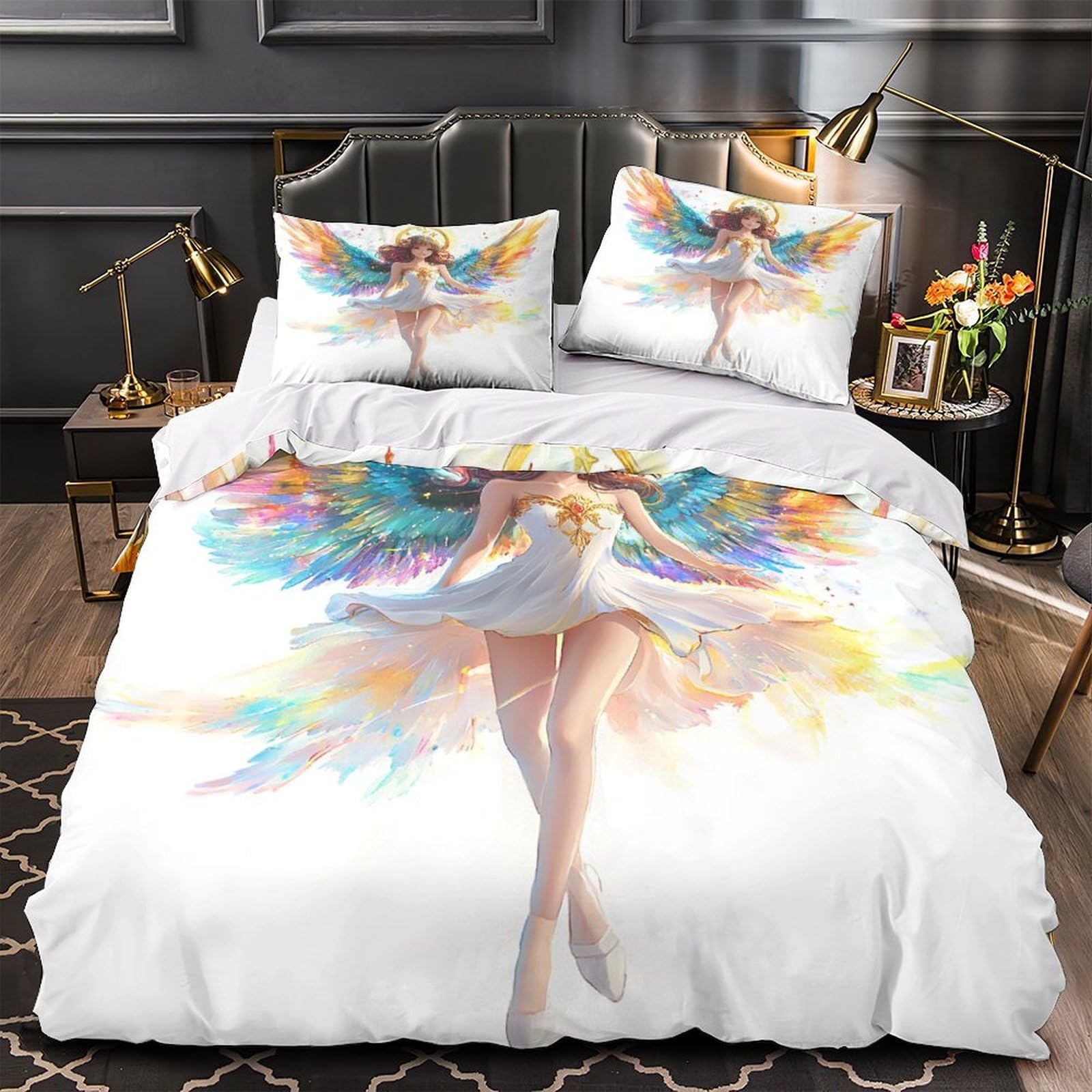 Housse de couette confortable fermeture éclair Prière aux Anges pour lit 2 places