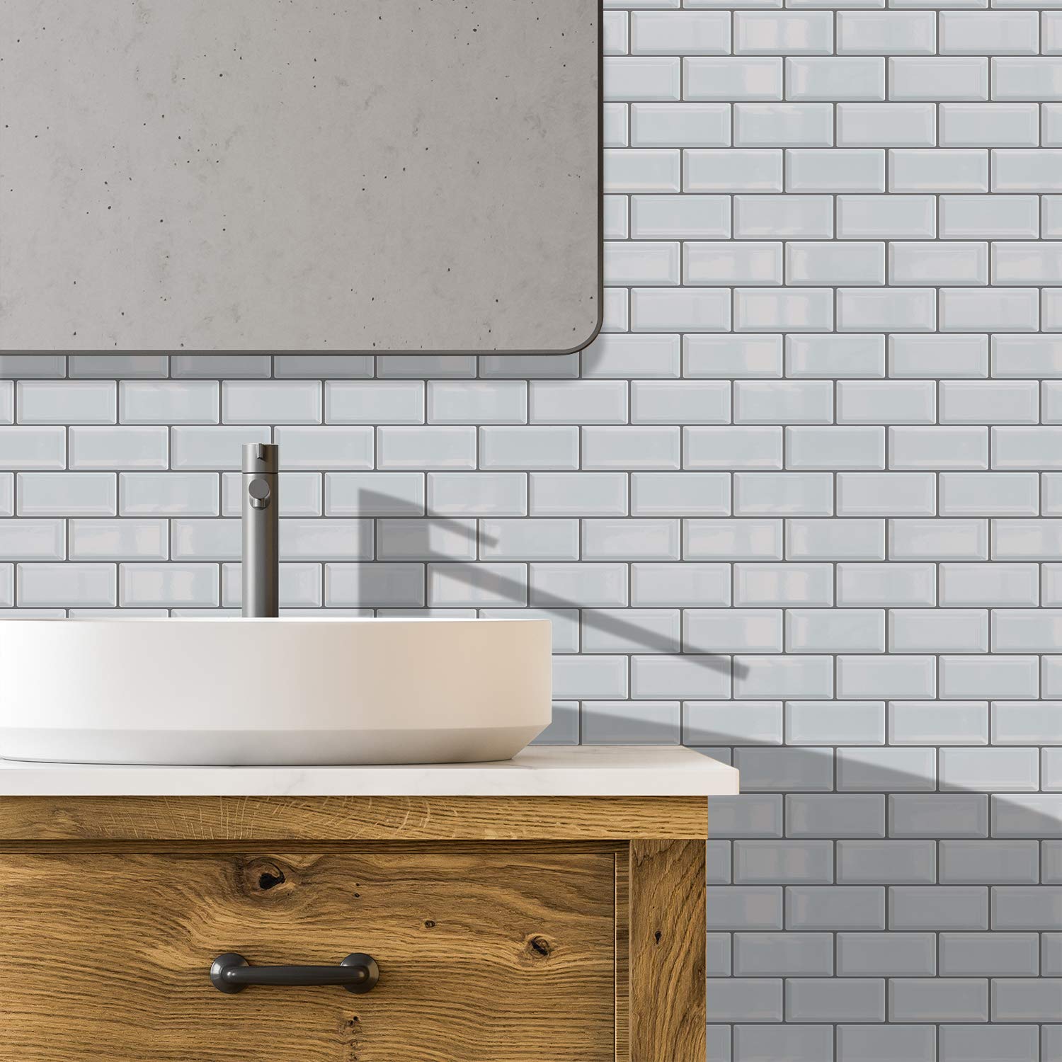 WALPLUS Premium 12 Sheets Peel and Stick Kitchen Backsplash Tile Stickers Self Adhesive Stick on Subway Tile 12" x 6" Bathroom Splashback Water Heat Resistant 3D Wall Tiles White Metro Glossy