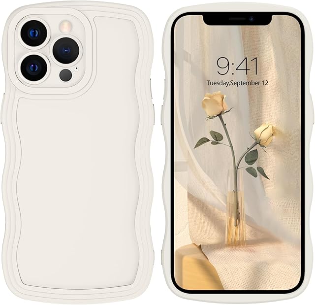 DOMAVER iPhone 12 Pro Max Case with Cute Curly Wave 6.7 inch, TPU Silicone Slim Fit Shockproof Phone Case for Girls Women Men, Full Body Protective iPhone 12 Pro Max Cover, White