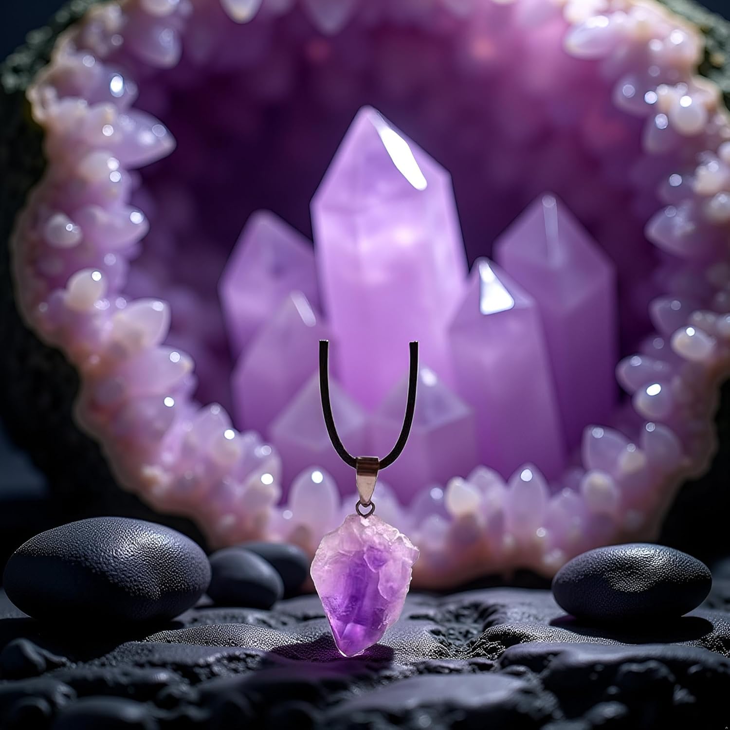 1Pc purple Natural Amethyst Raw Stone Pendant Necklace for Ideal Gift Women Men Raw Amethyst Pendant Crystals Necklaces Reiki Meditation Therapy Alternative Medicine - Image 3