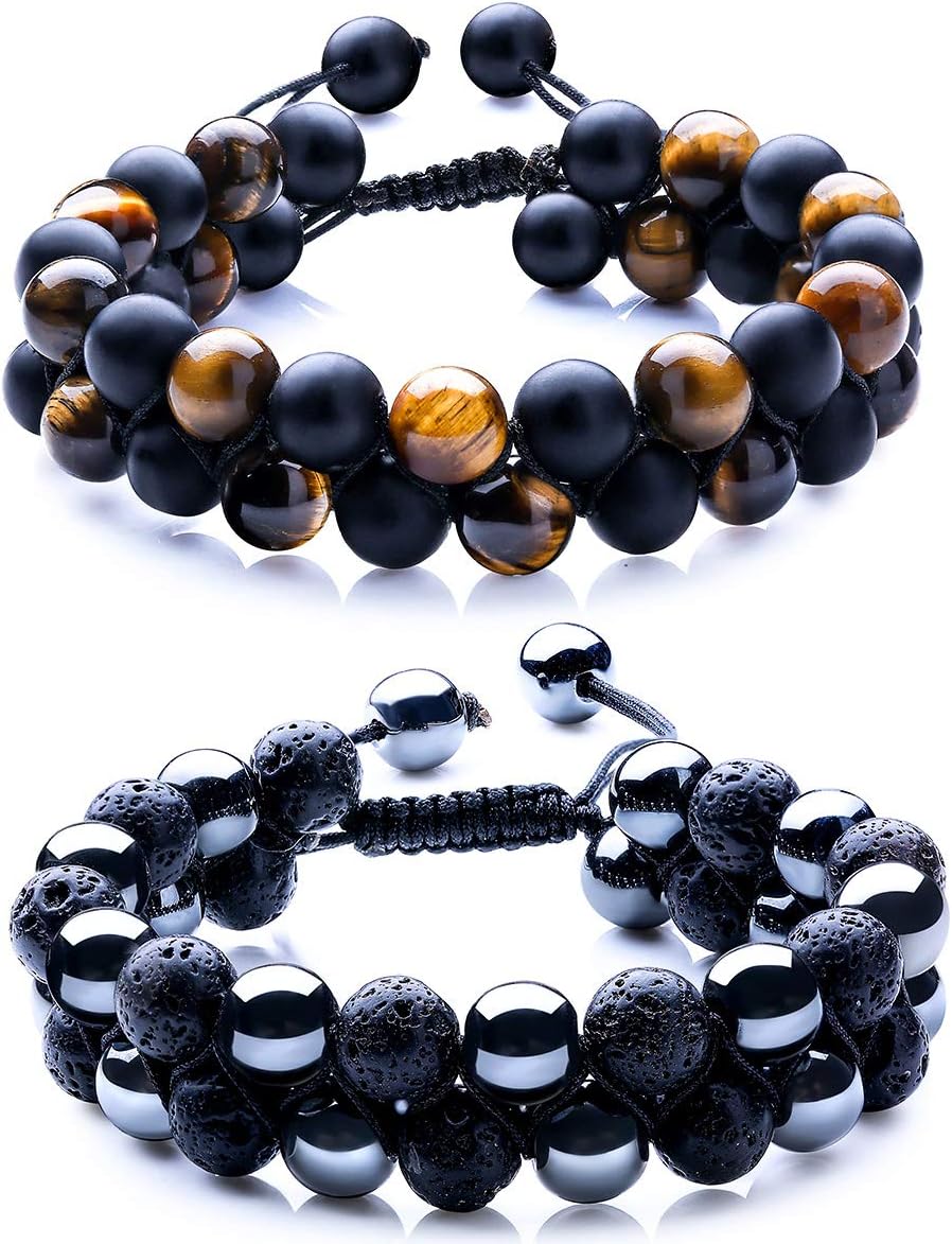 Natural Stone Mens Black Lava Rock Tiger Eye Gemstone Bracelet - Yoga Essential Oil Charm Gift