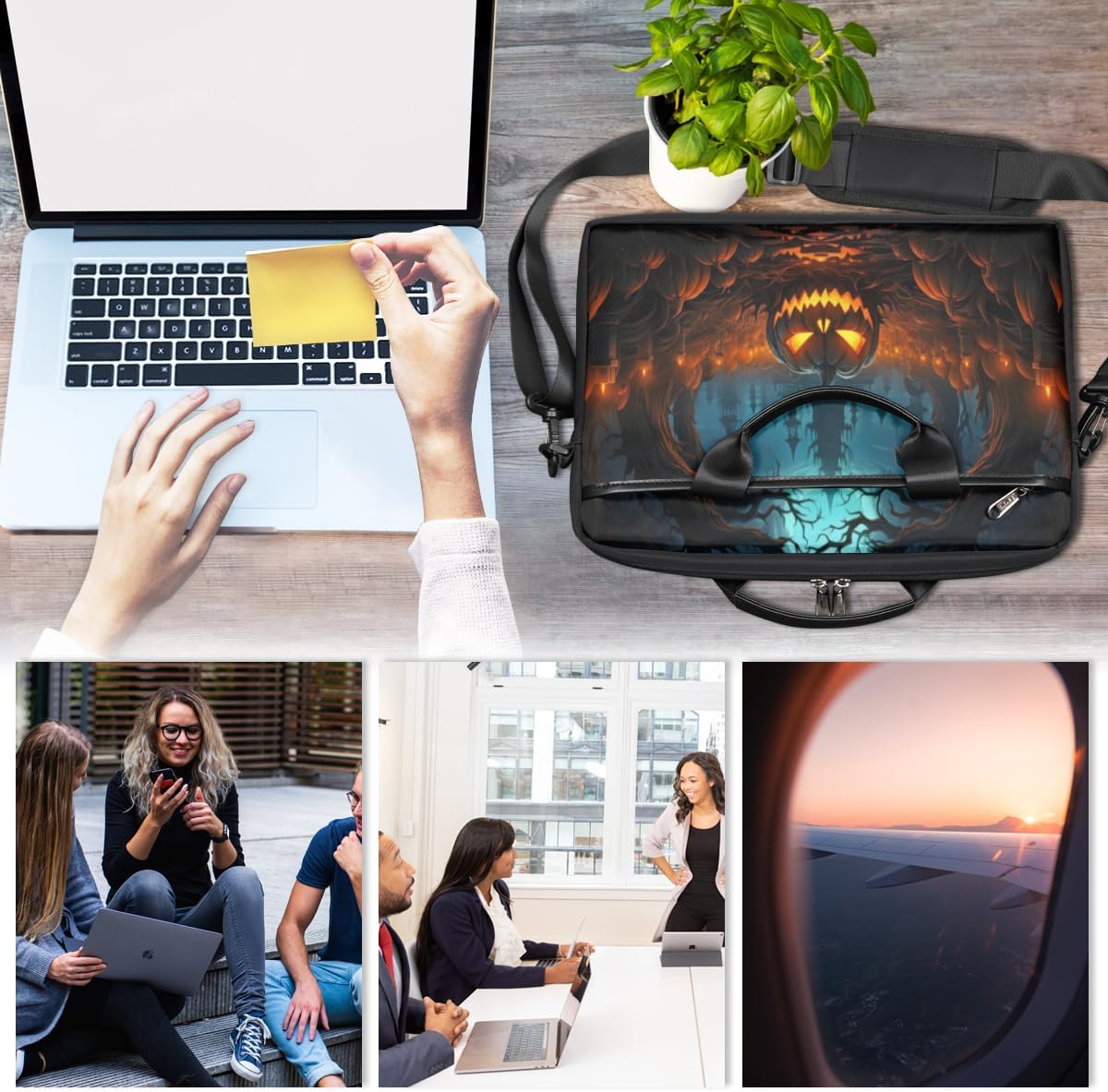 Halloween Candles Pumpkin Lantern Laptop Shoulder Bag for Men Women Slim Briefcase Messenger Bag Waterproof 15.6 Inch Laptop Bag Carrying Case Fit 14-15.6 Inch Notebook Computer Tablet
