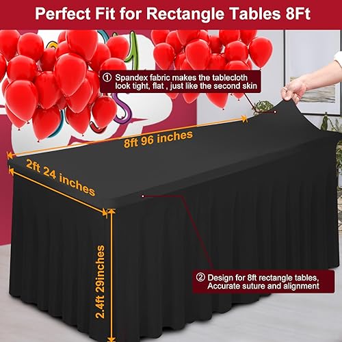 Miniatura 3 de Falda de mesa y mantel grueso de elastano 2 en 1 y funda de mesa de 8 pies, mantel rectangular ajustable con falda plisada, mantel rectangular sin
