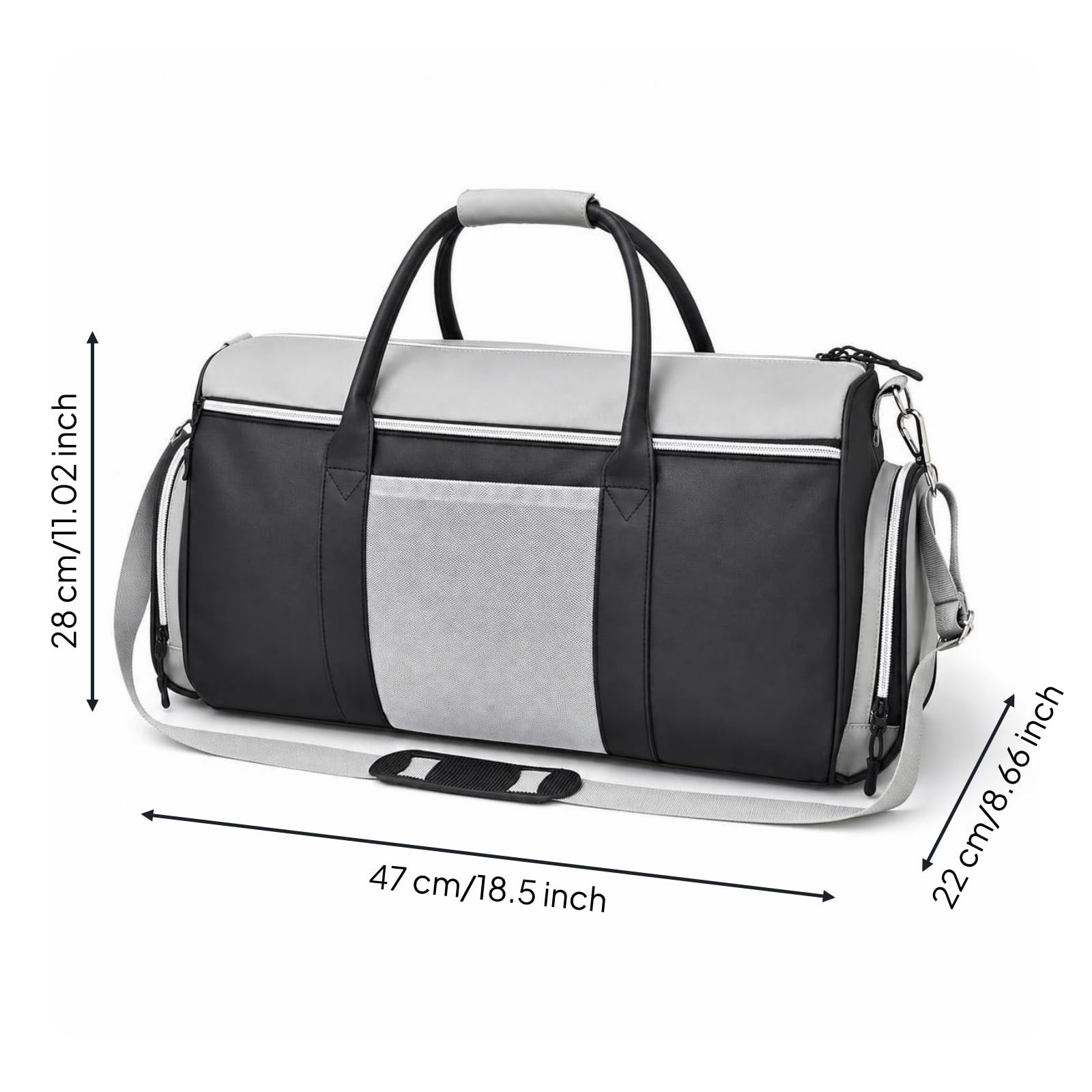 Borsa con Tracolla Rimovibile Resistente , Grigio , Grigio Pellicola , L | Grande Capacità, Borsone da Palestra, Capiente, Borsone con Tasca Esterna, per fitness