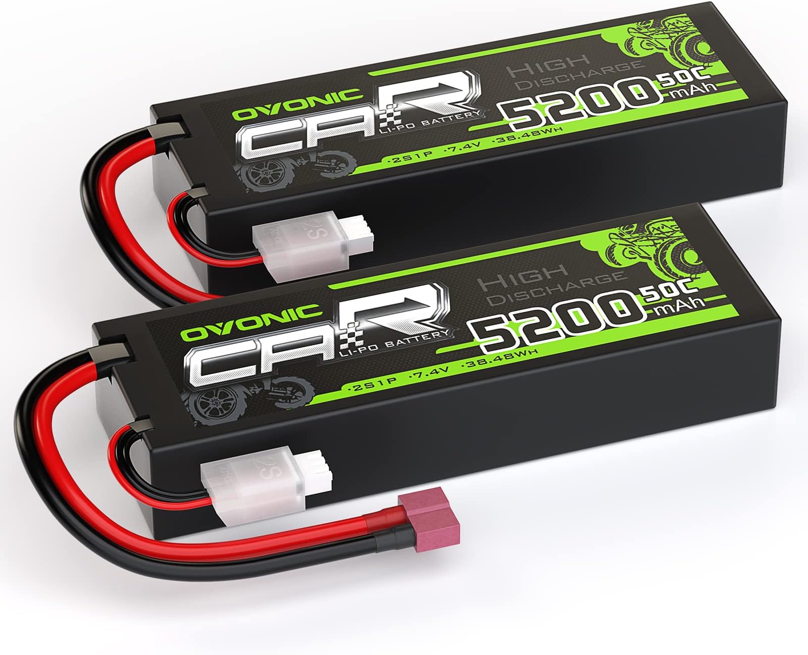 OVONIC Batería Lipo 2S 6200 MAh 7.4V 50C – Con Conector Dean-T, Para Coches RC 1/8 Y 1/10, Funda Rígida