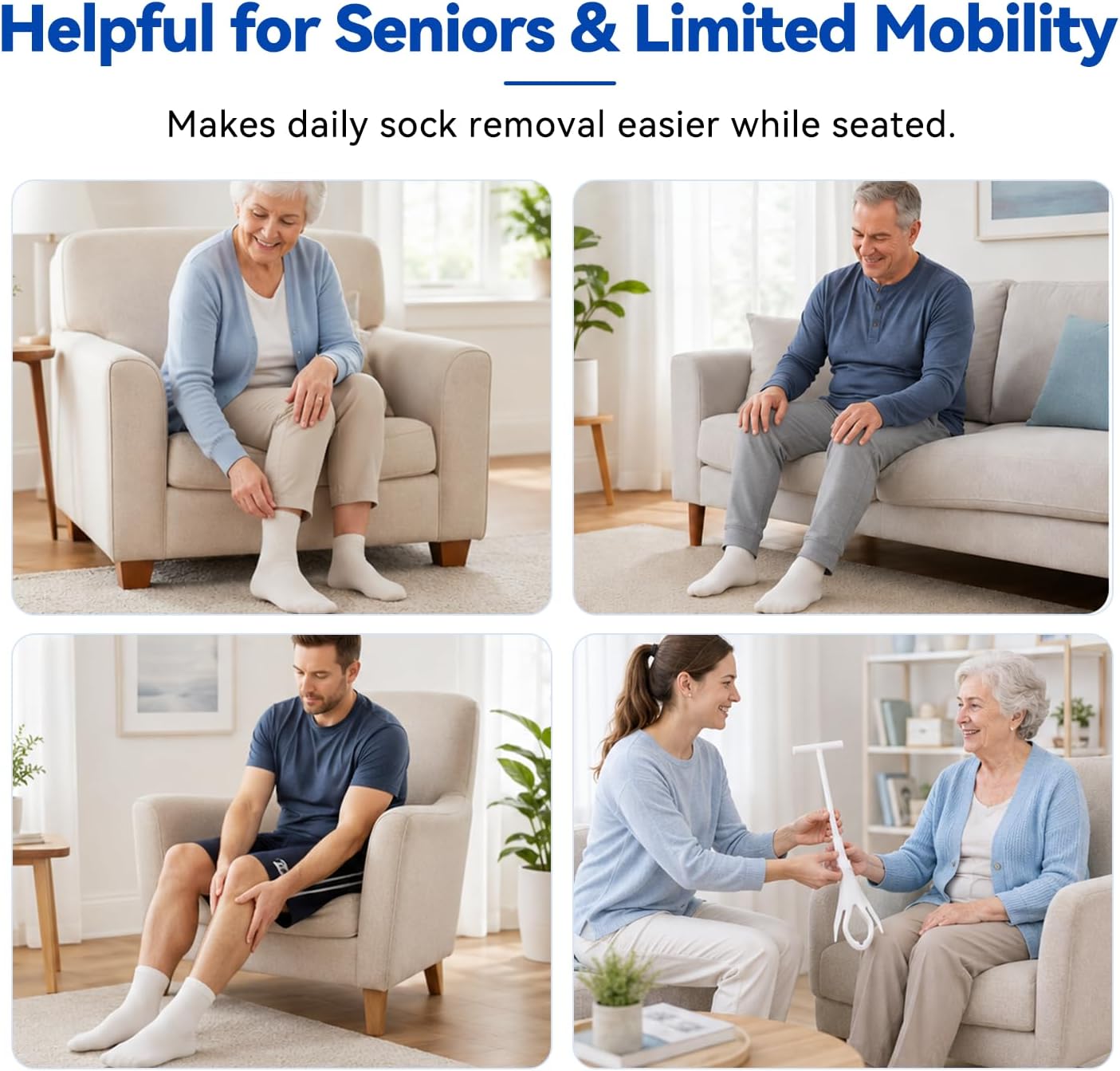 Sock Remover Device for Seniors, Detachable Sock Puller Aid Easy On and Off, Sock Aid Tool with Screwdriver for Regular Socks, Stockings, Limited Bending