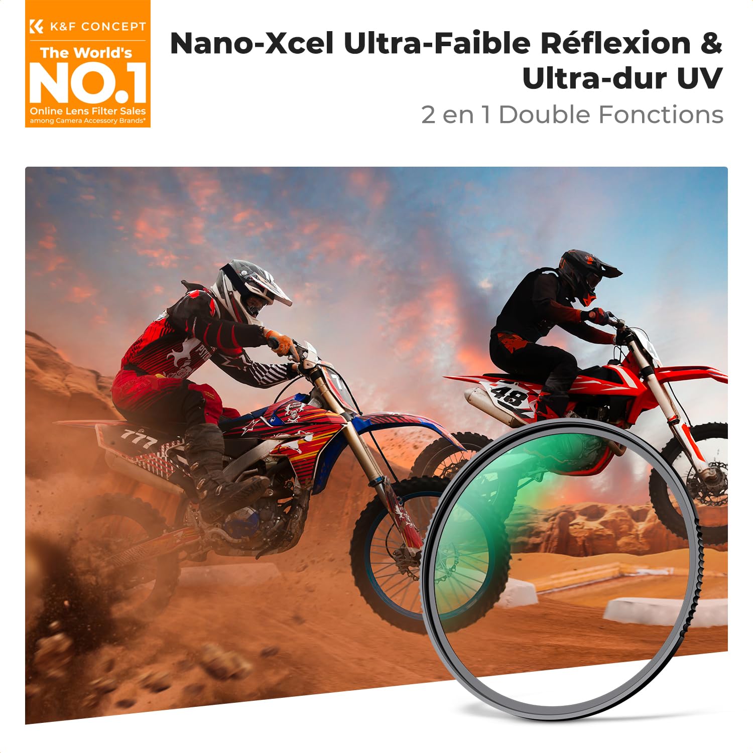 K&F CONCEPT 49mm Filtre UV Protection d'ultra-Faible Réflexion et Dur Verre Trempé 9H Nano revêtement Étanche pour Objectif Appareil Photo