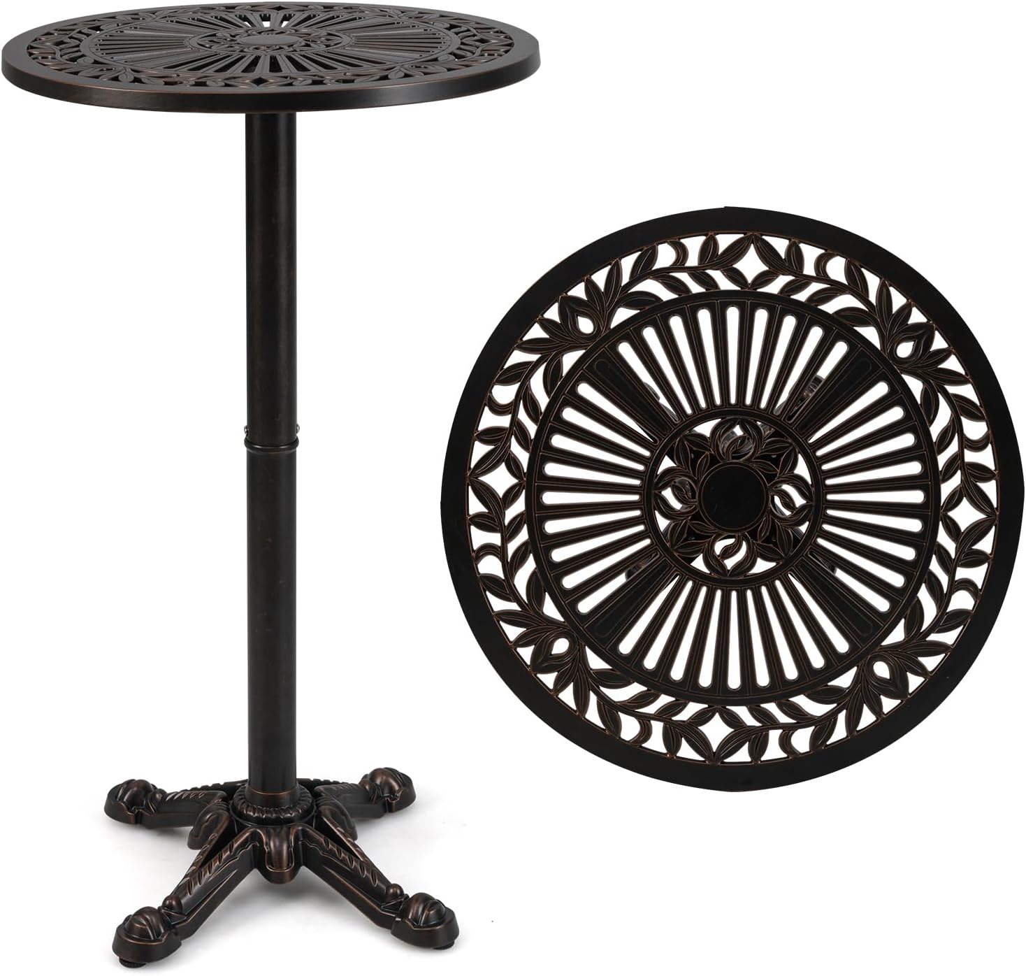 Tangkula 24" Outdoor Round Bar Table, Cast Aluminum Heavy Duty Patio High Table with Stable Cross-Shaped Base, for Garden Porch Balcony or Poolside