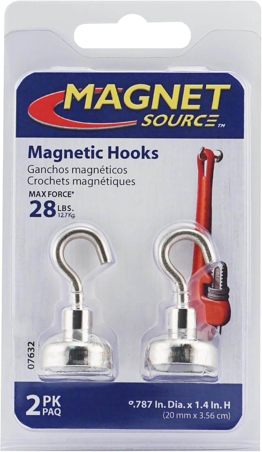 Master Magnetics 07632 2 Pack, #28,.787" D x.285T x 1/4" H, Chrome Plated Neodymium Magnetic Hook