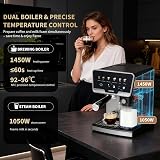 Macchina Per Caffè Espresso 20 Bar Per Casa Con Doppia Caldaia, Schiumatore Automatico & Autopulizia, 1450W, Serbatoio Acqua 2L e Latte 500ml, 6 Programmi + Modalità Manuale Per Cappuccino Latte - 3