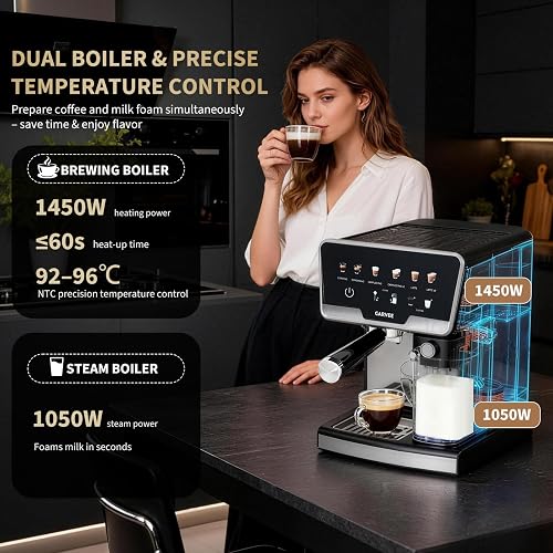 Macchina Per Caffè Espresso 20 Bar Per Casa Con Doppia Caldaia, Schiumatore Automatico & Autopulizia, 1450W, Serbatoio Acqua 2L e Latte 500ml, 6 Programmi + Modalità Manuale Per Cappuccino Latte - 3