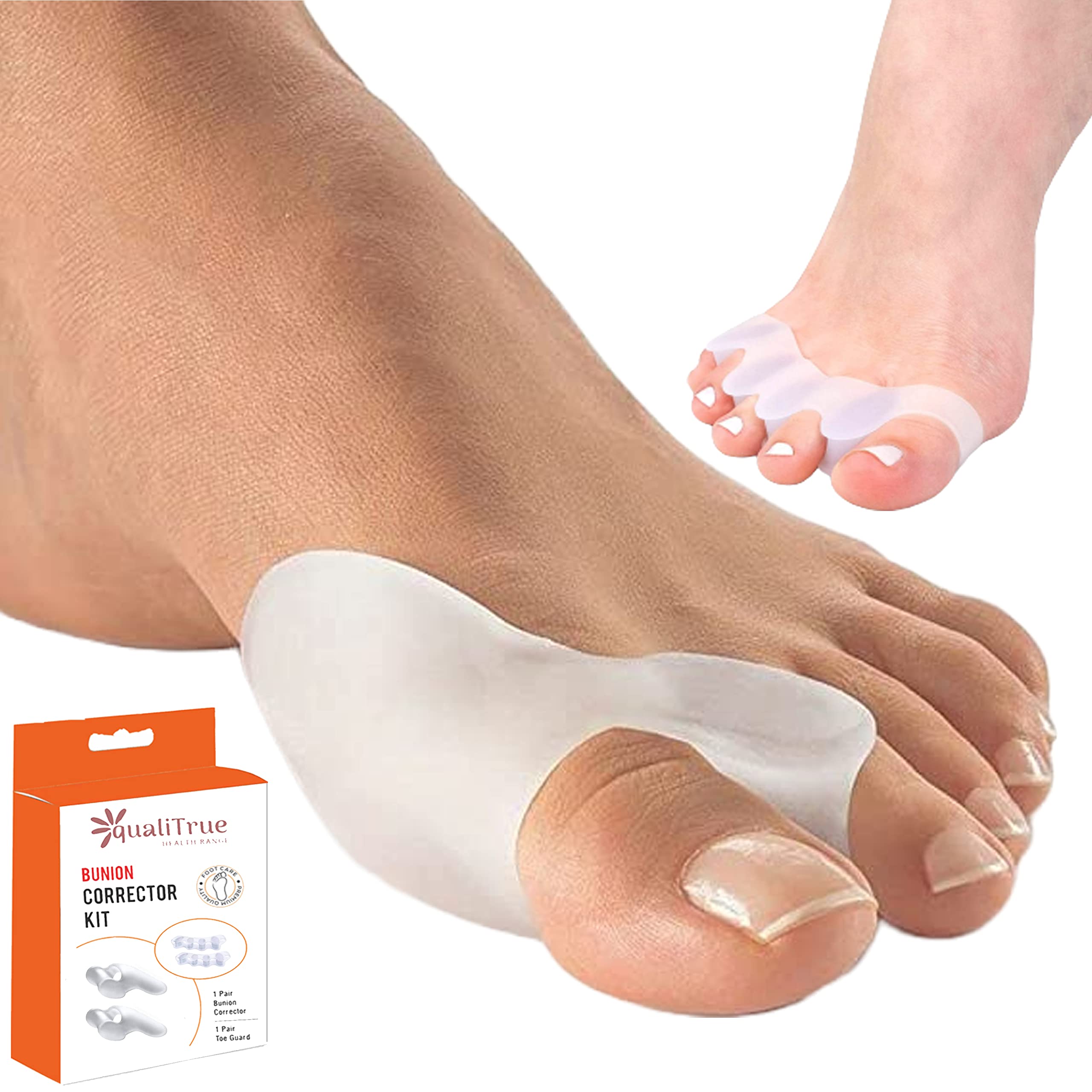 QualiTrue Plastic 2Pcs Hammer Toe Straightener,Broken Toe Wraps,Toe Cushioned Bandages,Splints For Correcting Hammer Toes,Broken Toes,Crooked Toes & Overlapping Toes (Combo Toe Separator),Bunion