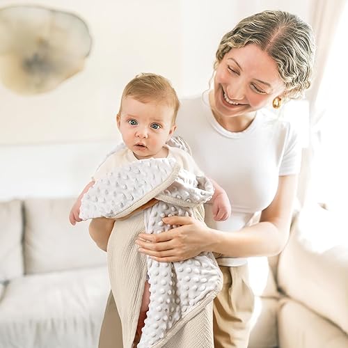 Miniatura 6 de lulumoon Mantas de bebé unisex para recién nacido respaldo térmico de punto minky - Manta de recepción de muselina para bebé esencial y regalo de