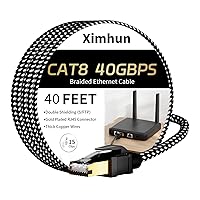 Vista 24 de Cable Ethernet Cat 8 de 40 pies, cable de red trenzado de alta velocidad con conector RJ45 de 40 Gbps 2000 Mhz, cable LAN resistente blindado