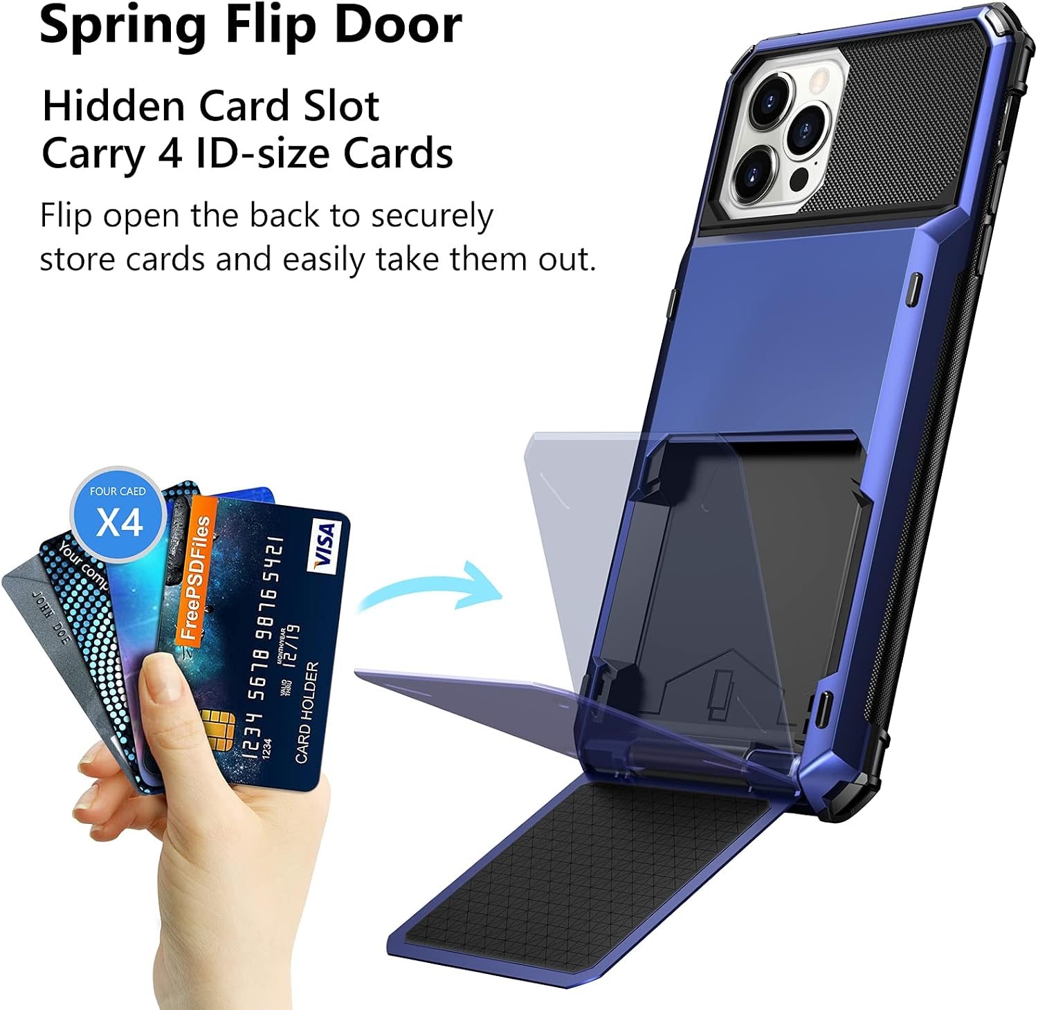 Vofolen Case for iPhone 13 Pro Case Wallet 4-Card Holder ID Slot Flip Door Hidden Pocket Anti-Scratch Dual Layer Hybrid TPU Bumper Armor Protective Hard Shell Back Cover for iPhone 13 Pro 6.1 Navy