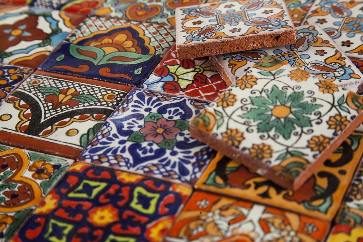 Mexican Ceramic Tiles 2x2 - Caliente by Cerames - 120 Decorative Mexican Mosaic Tiles for Bathroom, Kitchen, Shower, Stairs, Living Room, Kitchen backsplash | Mexican Tiles backsplash Talavera