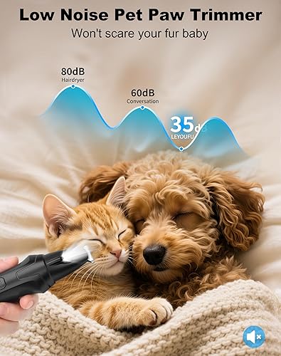Miniatura 2 de LEYOUFU Recortadora de patas de perro con luz LED, 2 velocidades de bajo ruido para patas de perro, cortadora eléctrica inalámbrica para perros para