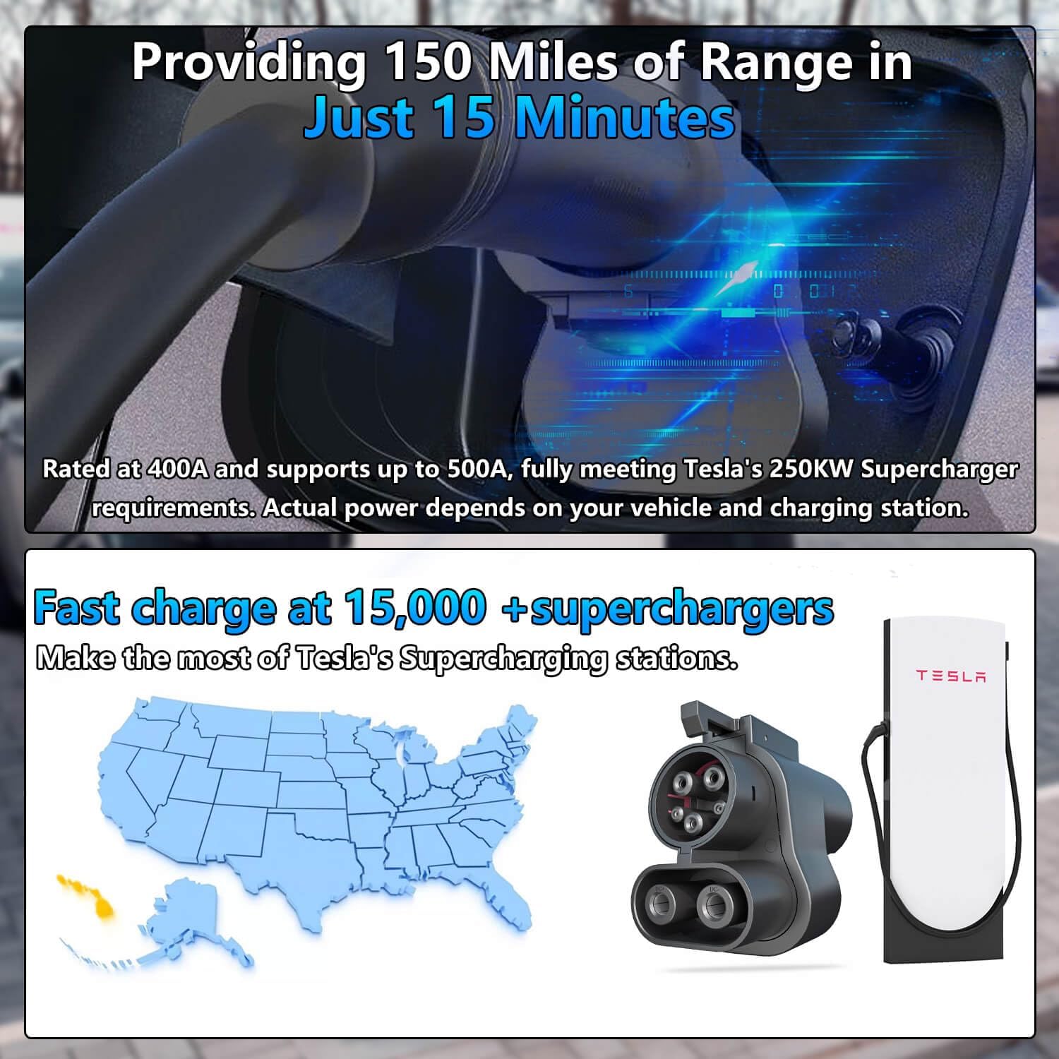 NACS to CCS1 Adapter For Tesla Supercharger, EV Charger Adapter for V3/V4 Supercharger & Other NACS DC Charging Station to Charge CCS1 EV, 500A 1000V Fast Charging Adapter for Ford and Rivian Vehicles
