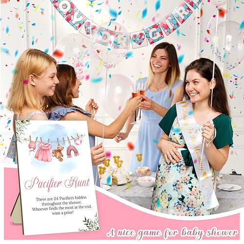 Miniatura 5 de Juegos de baby shower, juego de caza de chupetes, juegos para baby shower o revelación de género, letrero de caza de chupete de madera, 50 chupetes