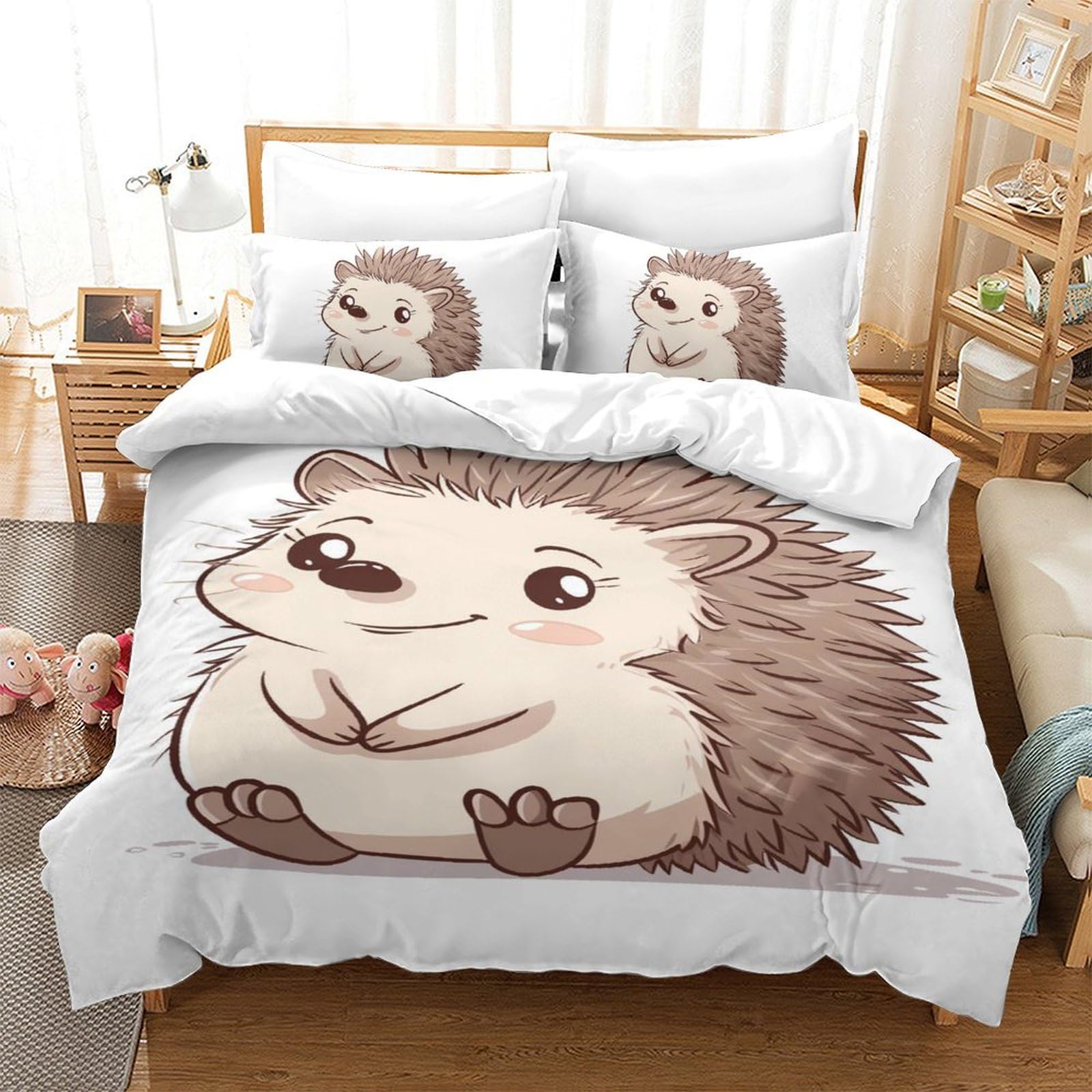 Housse de couette hérisson anti-plis en microfibre douce 140x200