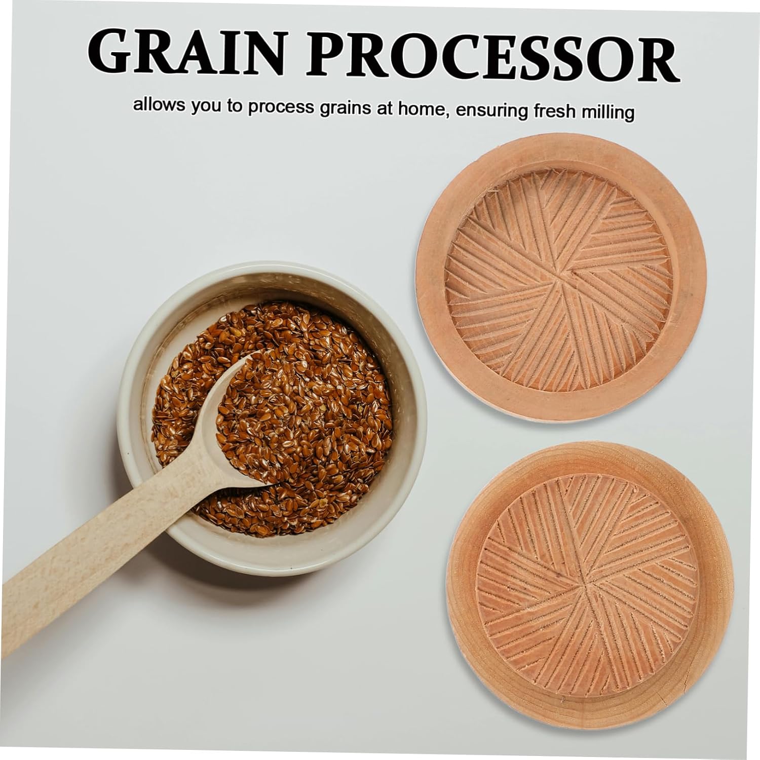 Manual Rice Huller Wood Grain Milling Tool for Wheat and Rice Home