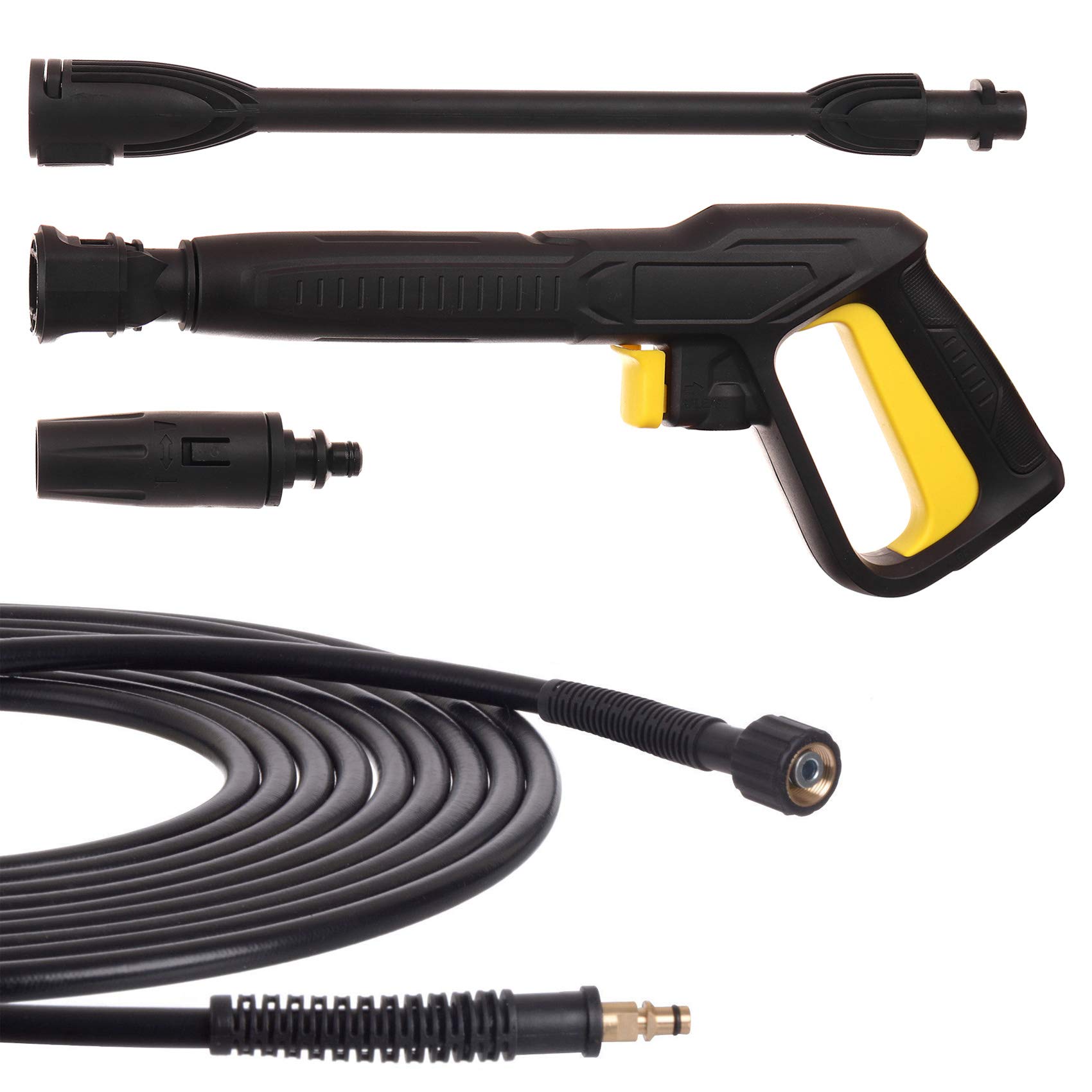 TECHKAR - Pistolet pour Nettoyeur Haute Pression avec Tuyau et Lance - Accessoires Karcher K2 K5 – Buse Réglable Vario – Click Quick Connect – 10 m – M22x1,5