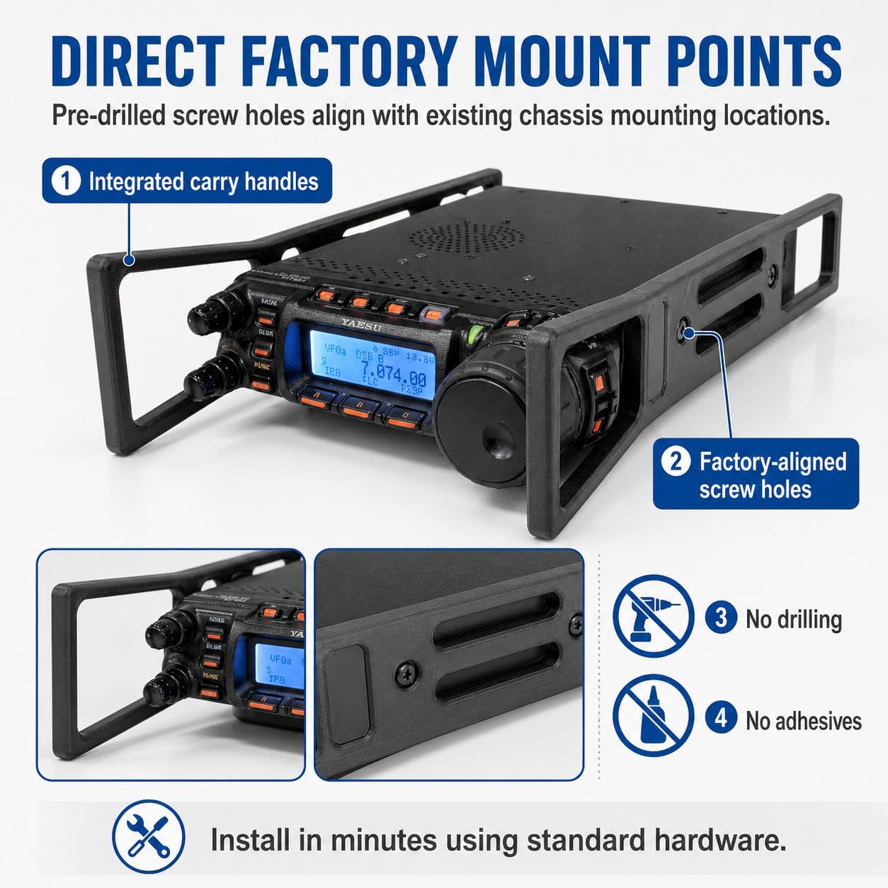 SplashNColor Side Rails with Grab Handles for Yaesu FT-857 FT-857D Transceiver – Protective Frame with Carry Grip | Direct Factory Mount | HF VHF UHF All-Mode Ham Radio Accessory